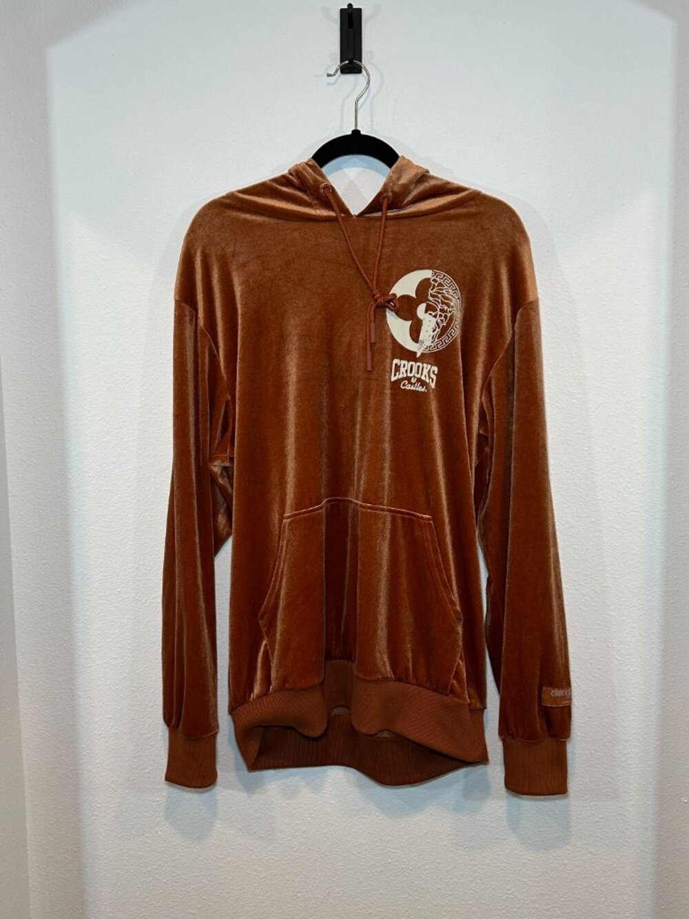 RARE Crooks & Castles Men's Orange Medusa Velvet Hoodie Size Large